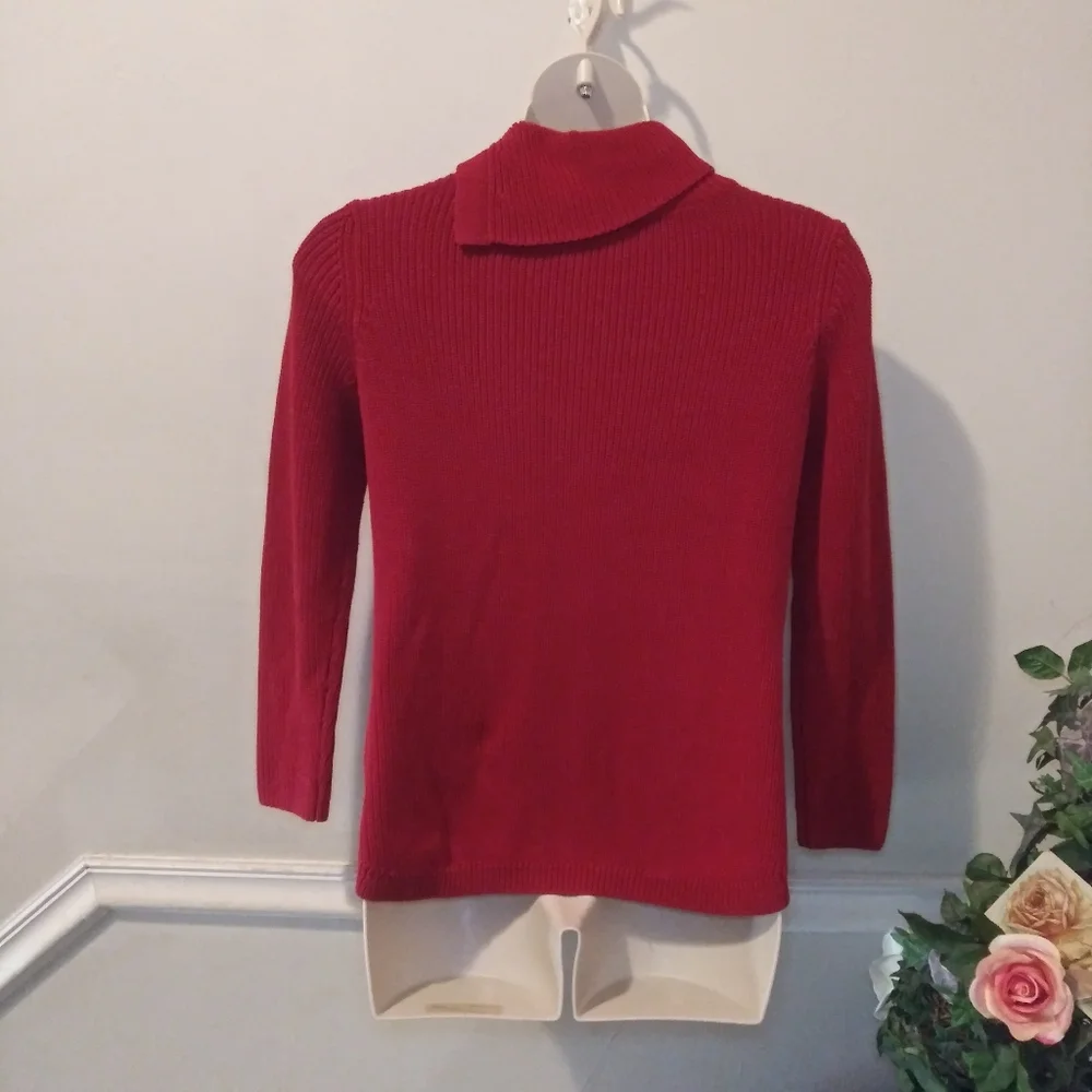 LAST CHANCE-Talbots Red Split Cowl Neck, Ribbed Tunic Length Sweater - Picture 5 of 8